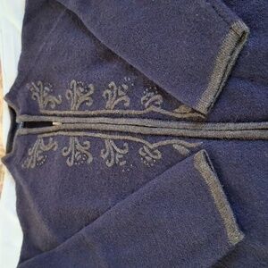 Beautiful Karen Scott wool sweater, Navy blue with gray embellishments, XL